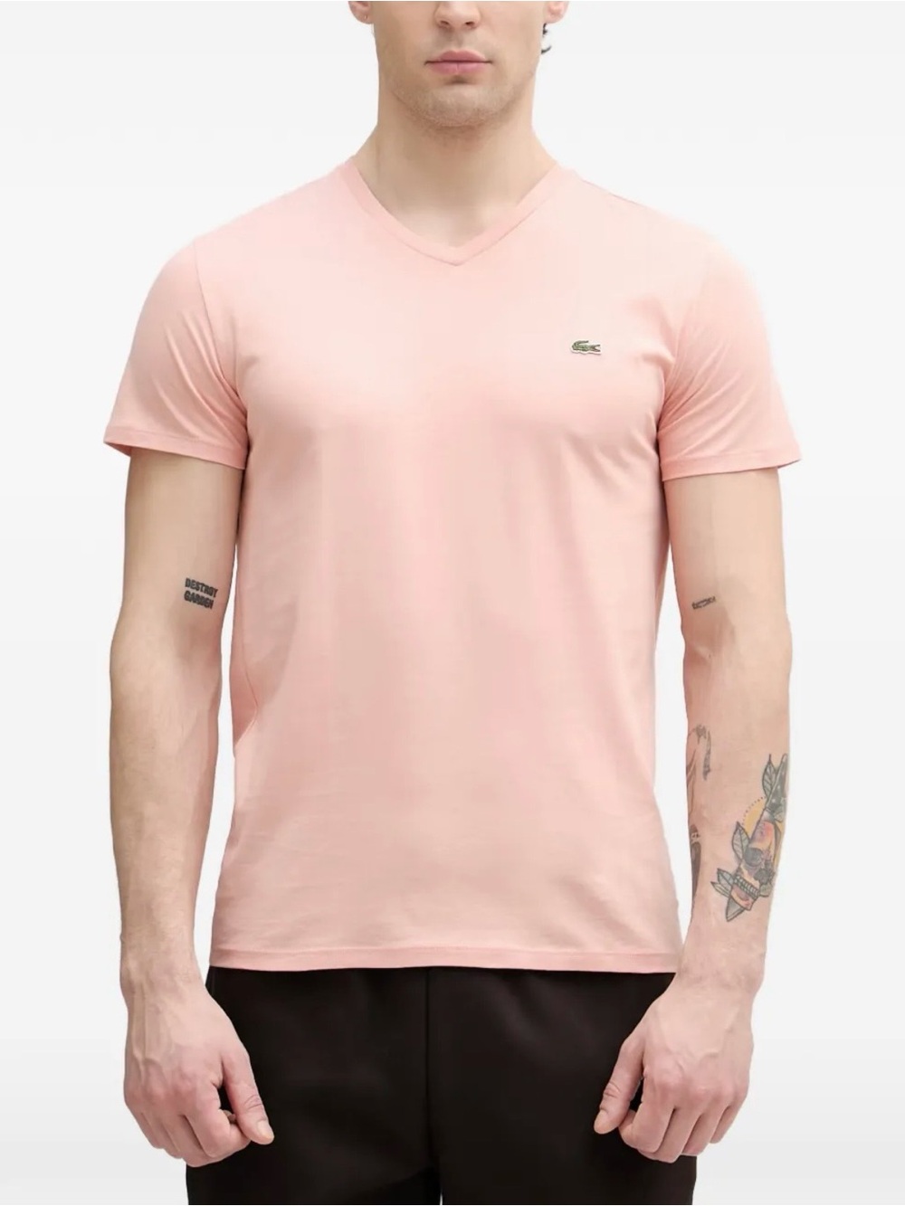 Lacoste Men's V-Neck T-Shirt in Light Pink 100% Pima Cotton
